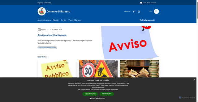 Security scan screenshot of https://www.comune.barasso.va.it/it