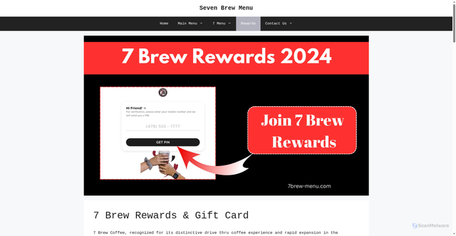 Security scan screenshot of https://7brew-menu.com/rewards/