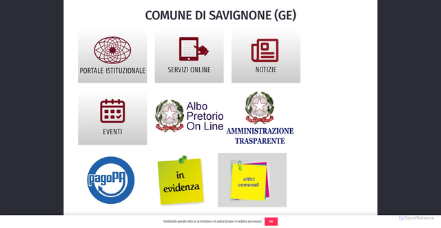 Security scan screenshot of https://www.comunesavignonege.it/welcomepage/