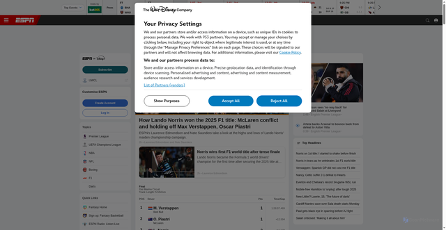 Security scan screenshot of https://espn.com/