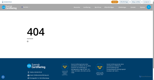 Security scan screenshot of https://svenskcertifiering.se/iso14001.html