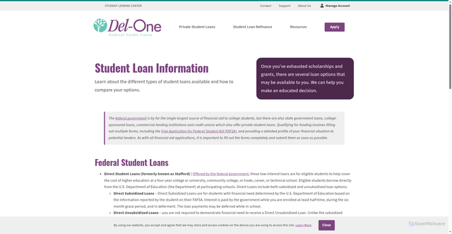 Security scan screenshot of https://del-one.studentchoice.org/resources/guides/student-loan-information/
