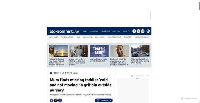 Security scan screenshot of https://www.stokesentinel.co.uk/news/uk-world-news/mum-finds-missing-toddler-cold-10785346
