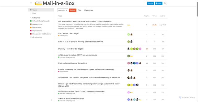 Security scan screenshot of https://discourse.mailinabox.email/
