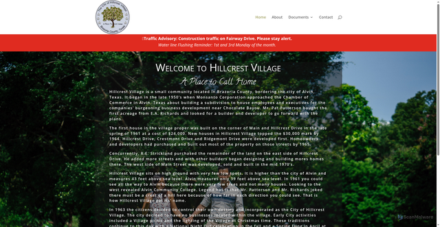Security scan screenshot of https://www.hillcrestvillagetx.gov/