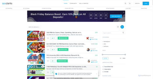 Security scan screenshot of https://www.seoclerks.com/