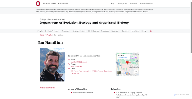 Security scan screenshot of https://eeob.osu.edu/people/hamilton.598