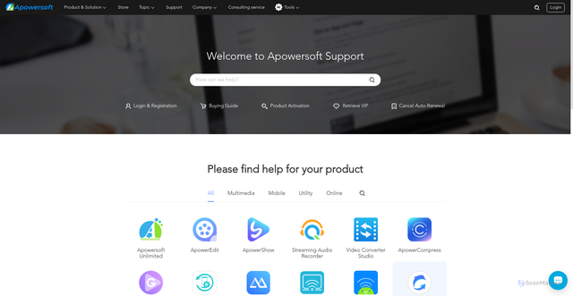 Security scan screenshot of https://support.apowersoft.com