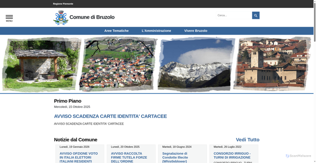 Security scan screenshot of https://www.comune.bruzolo.to.it/HOME