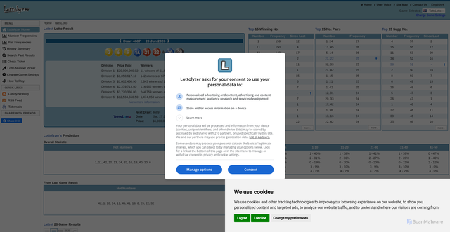 Security scan screenshot of https://en.lottolyzer.com/
