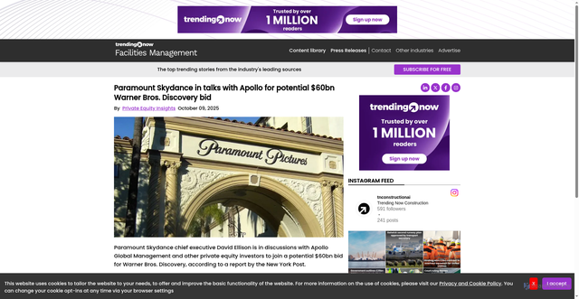 Security scan screenshot of https://www.facilitiesmanagement-now.com/article/228168/paramount-skydance-in-talks-with-apollo-for-potential-60bn-warner-bros.-discovery-bid