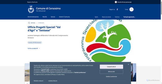 Security scan screenshot of https://www.comune.cersosimo.pz.it