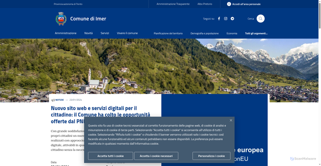 Security scan screenshot of https://www.comune.imer.tn.it/
