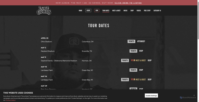 Security scan screenshot of https://www.lukecombs.com/tour-dates/