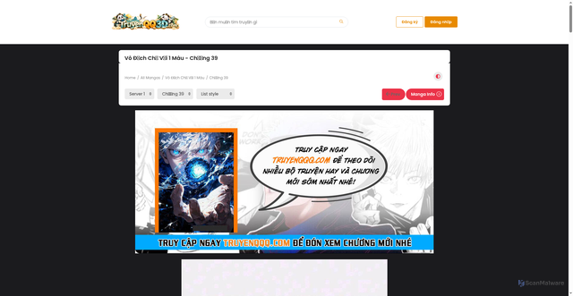 Security scan screenshot of https://truyenqq3d.com/truyen-tranh/vo-dich-chi-voi-1-mau/chapter-39/