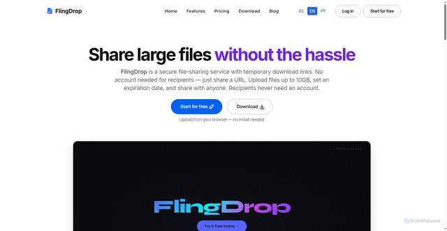 Security scan screenshot of https://flingdrop.com/