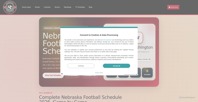 Security scan screenshot of https://nebraskafootballschedule.us/