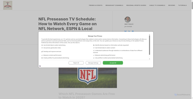 Security scan screenshot of https://www.antennaland.com/nfl-preseason-tv-schedule/