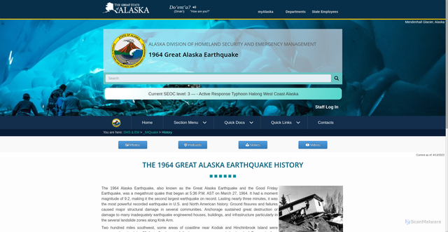 Security scan screenshot of https://ready.alaska.gov/_64Quake/History