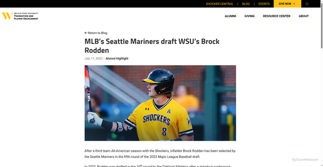 Security scan screenshot of https://foundation.wichita.edu/mlbs-seattle-mariners-draft-wsus-brock-rodden/
