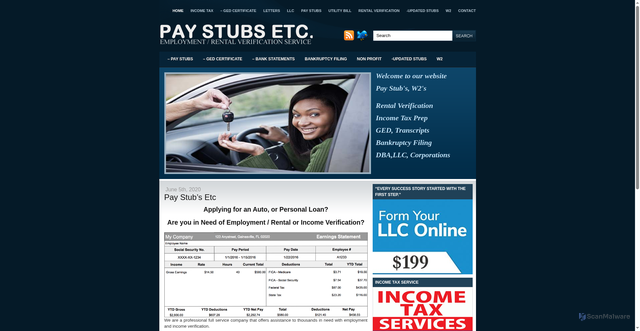Security scan screenshot of https://paystubsetc.com