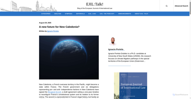 Security scan screenshot of https://www.ejiltalk.org/a-new-future-for-new-caledonia/