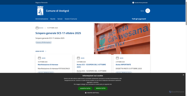 Security scan screenshot of https://www.comune.vestigne.to.it/it