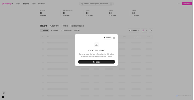 Security scan screenshot of http://web-testing-dev-entry-gateway-uniswap.vercel.app/explore/tokens/base/0xe22205a30be1612cdf344599c2138c370cb9f73c