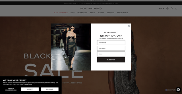 Security scan screenshot of https://bronxandbanco.com/?srsltid=AfmBOoopeJ5aiQeElOrig8pdpxvEzS_SefG_c7mjTqr4MrXJdE8FdgEq