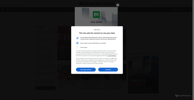 Security scan screenshot of https://post-gazette.com