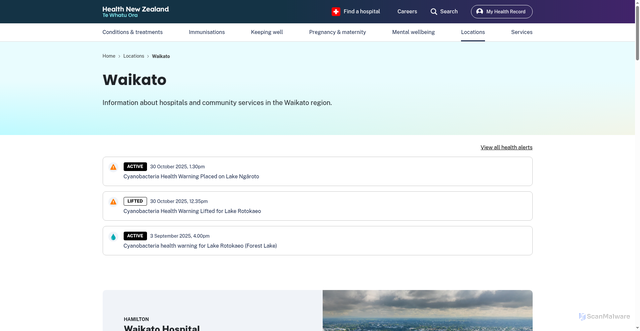 Security scan screenshot of http://www.waikatodhb.govt.nz/