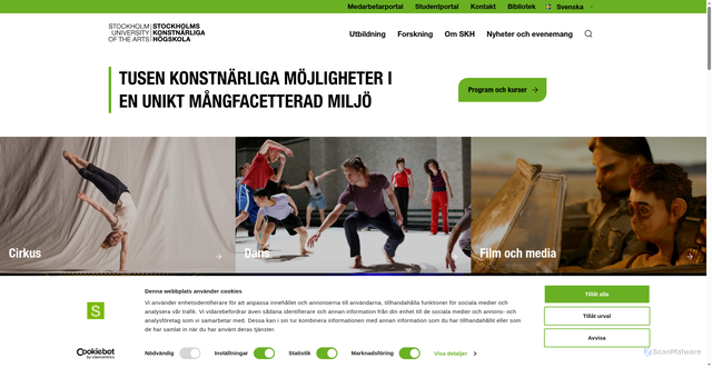 Security scan screenshot of https://www.uniarts.se