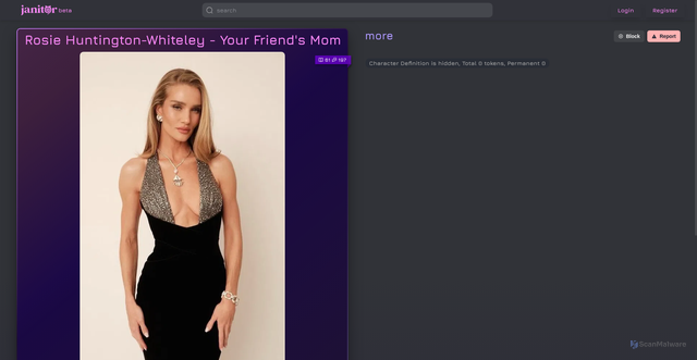 Security scan screenshot of https://janitorai.com/characters/830b3298-ed07-4832-89b1-e05474ab2f4b_character-rosie-huntington-whiteley-your-friends-mom