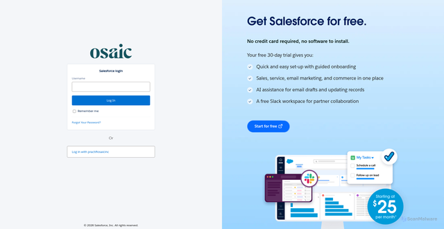 Security scan screenshot of https://osaicadvisoryservices.lightning.force.com