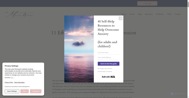 Security scan screenshot of https://drmelissawelby.com/11-effective-interventions-depression/