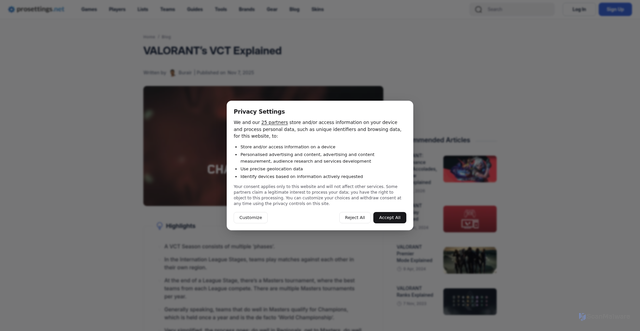 Security scan screenshot of https://prosettings.net/blog/vct-explained/