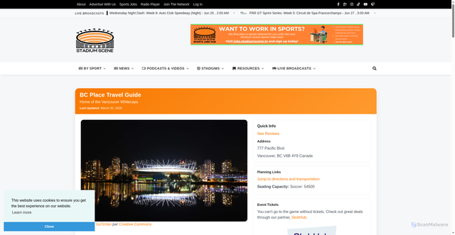 Security scan screenshot of https://www.stadiumscene.tv/stadium.php?stadium=bc-place