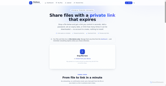 Security scan screenshot of https://filetolink.site/