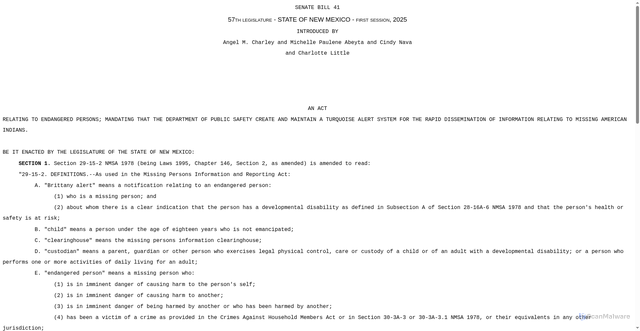 Security scan screenshot of https://www.nmlegis.gov/Sessions/25%20Regular/bills/senate/SB0041.html