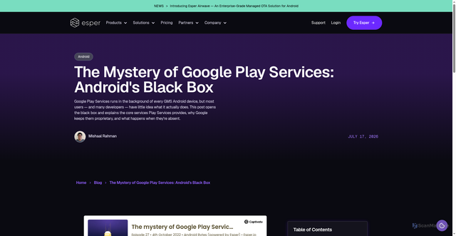 Security scan screenshot of https://www.esper.io/blog/what-is-google-play-services