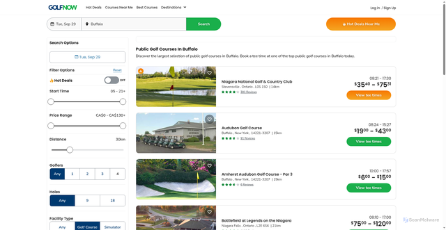 Security scan screenshot of https://www.golfnow.eu/tee-times/public-golf-courses-in-buffalo-ny/search