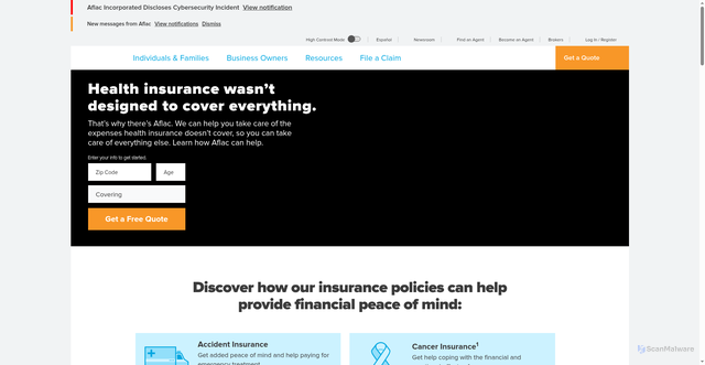 Security scan screenshot of https://www.aflac.com/