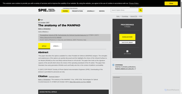 Security scan screenshot of https://www.spiedigitallibrary.org/conference-proceedings-of-spie/6738/67380H/The-anatomy-of-the-MANPAD/10.1117/12.746609.pdf
