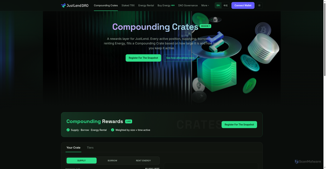Security scan screenshot of https://rewards-justlend.org/compounding-crates