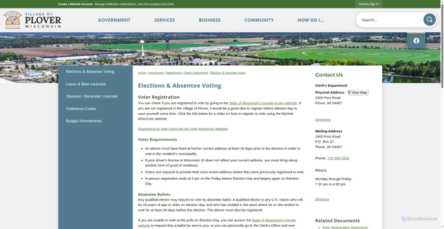 Security scan screenshot of https://www.ploverwi.gov/163/Elections-Absentee-Voting
