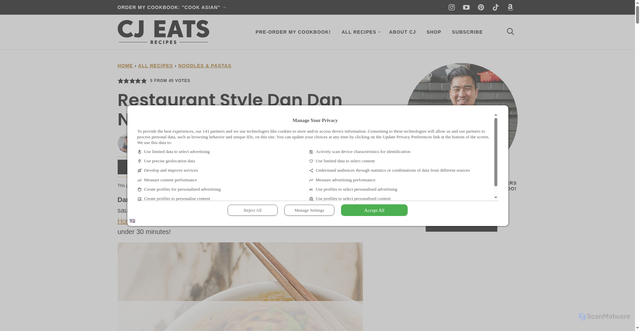 Security scan screenshot of https://cjeatsrecipes.com/dan-dan-noodles/