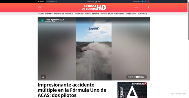 Security scan screenshot of https://www.enbocadetodoshd.com.ar/deportes/2026/8/19/impresionante-accidente-multiple-en-la-formula-uno-de-acas-dos-pilotos-hospitalizados-video-121803.html