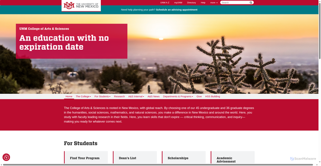 Security scan screenshot of https://artsci.unm.edu