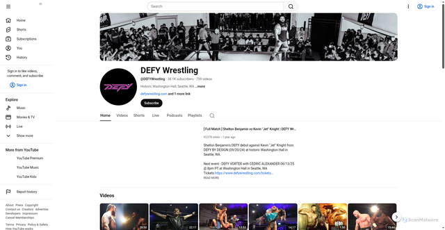 Security scan screenshot of https://consent.youtube.com/m?continue=https%3A%2F%2Fwww.youtube.com%2F%40DEFYWrestling%3Fmc_cid%3D97c4ff4613%26mc_eid%3DUNIQID%26cbrd%3D1&gl=DE&m=0&pc=yt&cm=2&hl=de&src=1