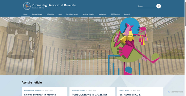 Security scan screenshot of https://www.ordineavvocatirovereto.it/